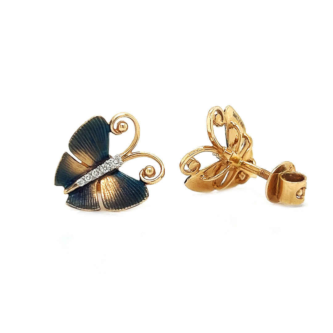 Natural Diamond Butterfly Cocktail Stud Earrings, in Yellow Gold