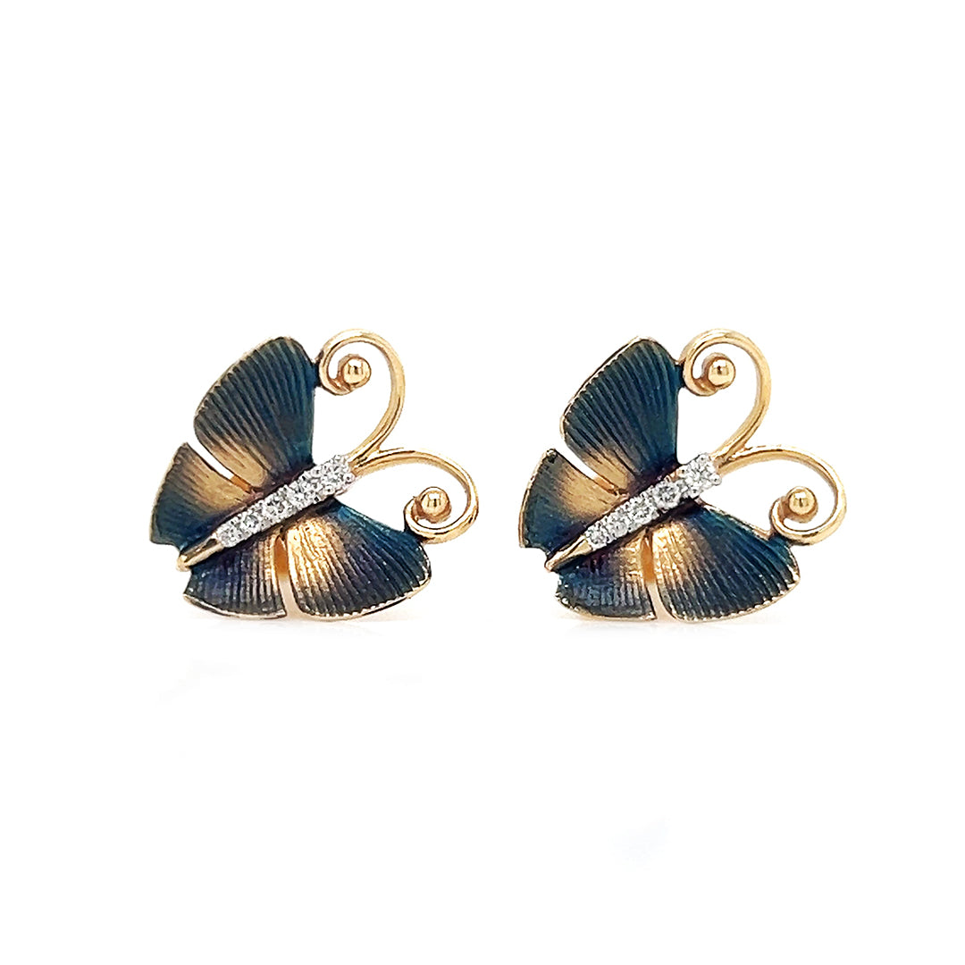 Natural Diamond Butterfly Cocktail Stud Earrings, in Yellow Gold