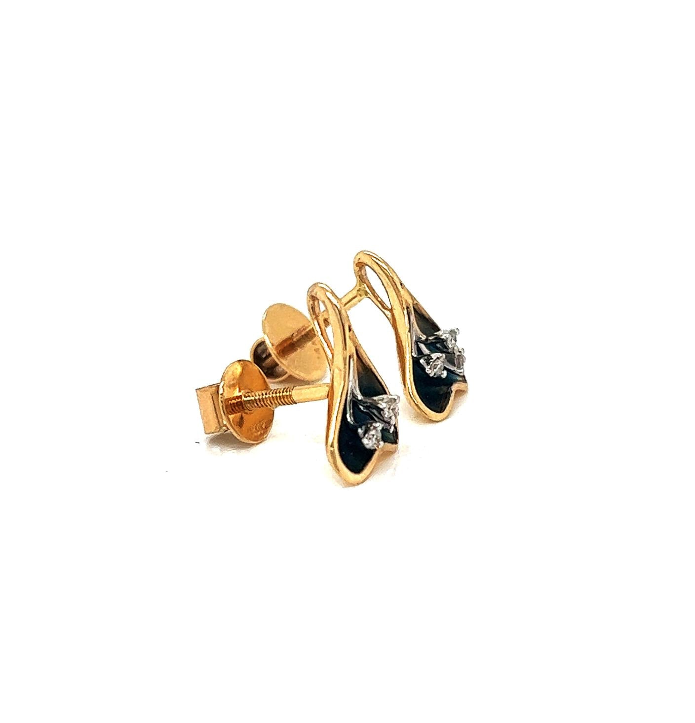 Natural Diamond Flower Cocktail Stud Earrings, in Yellow Gold