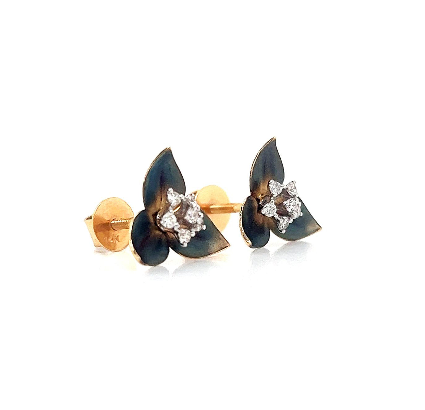 Natural Diamond Flower Cocktail Stud Earring, in Yellow Gold