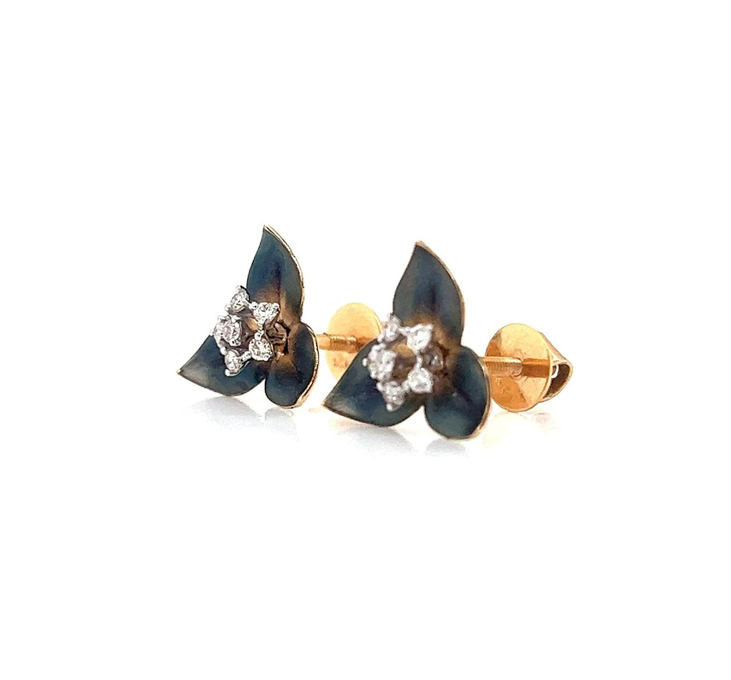 Natural Diamond Flower Cocktail Stud Earring, in Yellow Gold