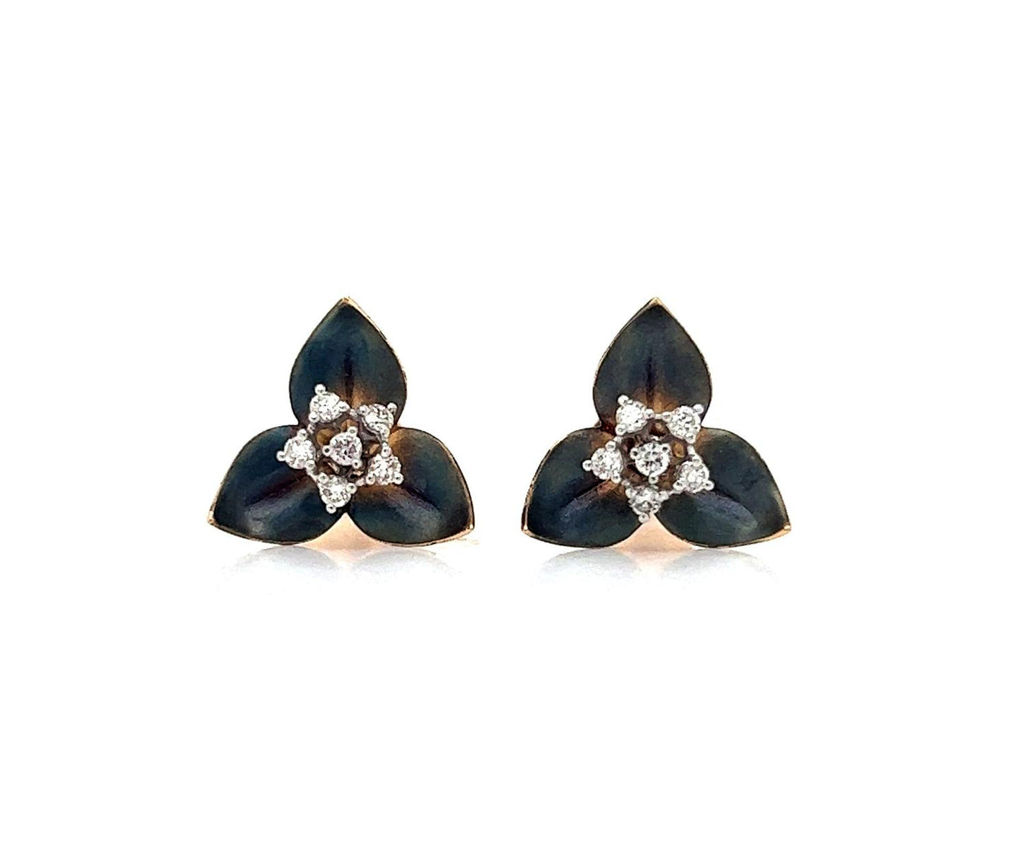 Natural Diamond Flower Cocktail Stud Earring, in Yellow Gold
