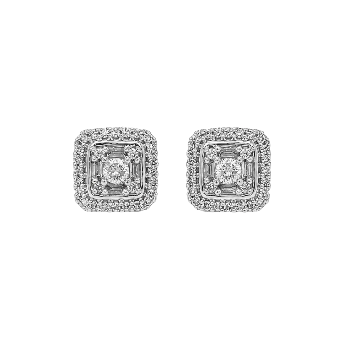 Natural Diamond Illusion Bridal Stud Earring, in White Gold