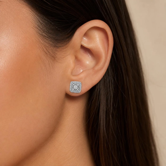 Natural Diamond Illusion Bridal Stud Earring, in White Gold