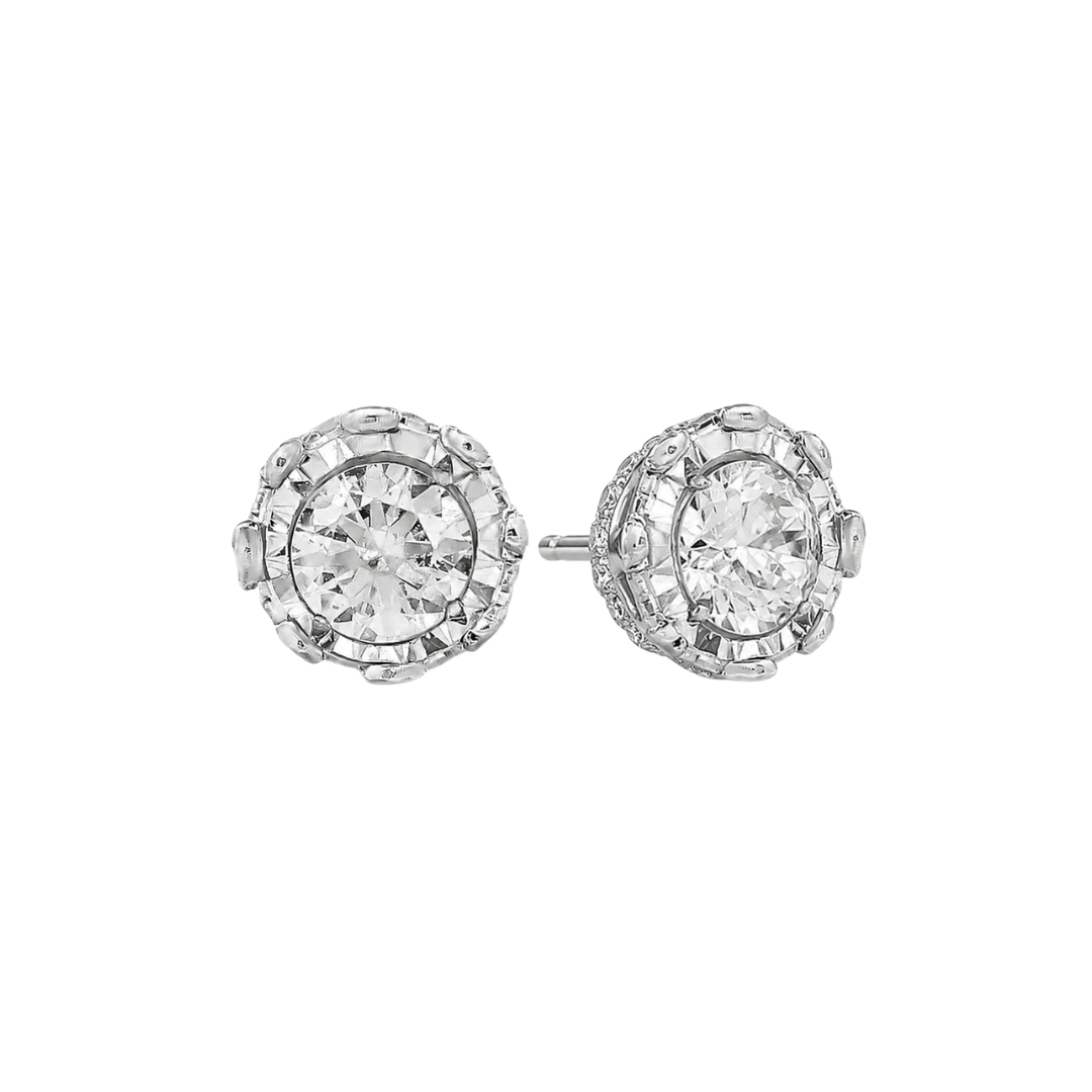 Diamond pair stud earrings front angle