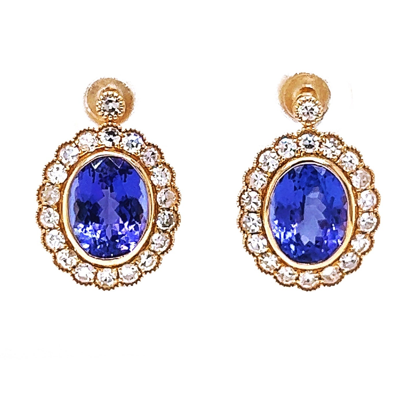 Natural Tanzanite and Diamond Art Deco Cocktail Earrings Yellow Gold