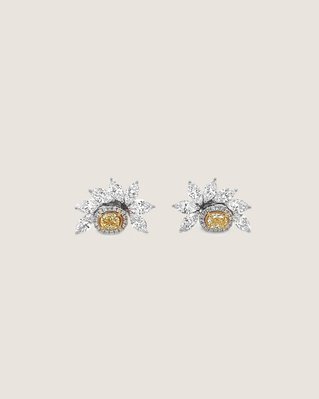 4.60 Carat Natural Mined Fancy Yellow Diamond Marquise and Oval 18KT White Gold
