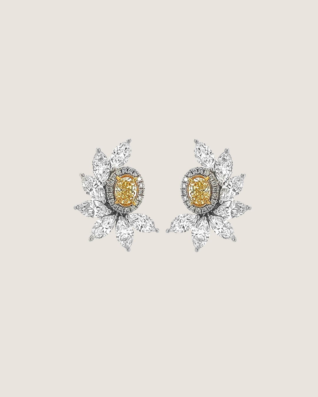 4.60 Carat Natural Mined Fancy Yellow Diamond Marquise and Oval 18KT White Gold