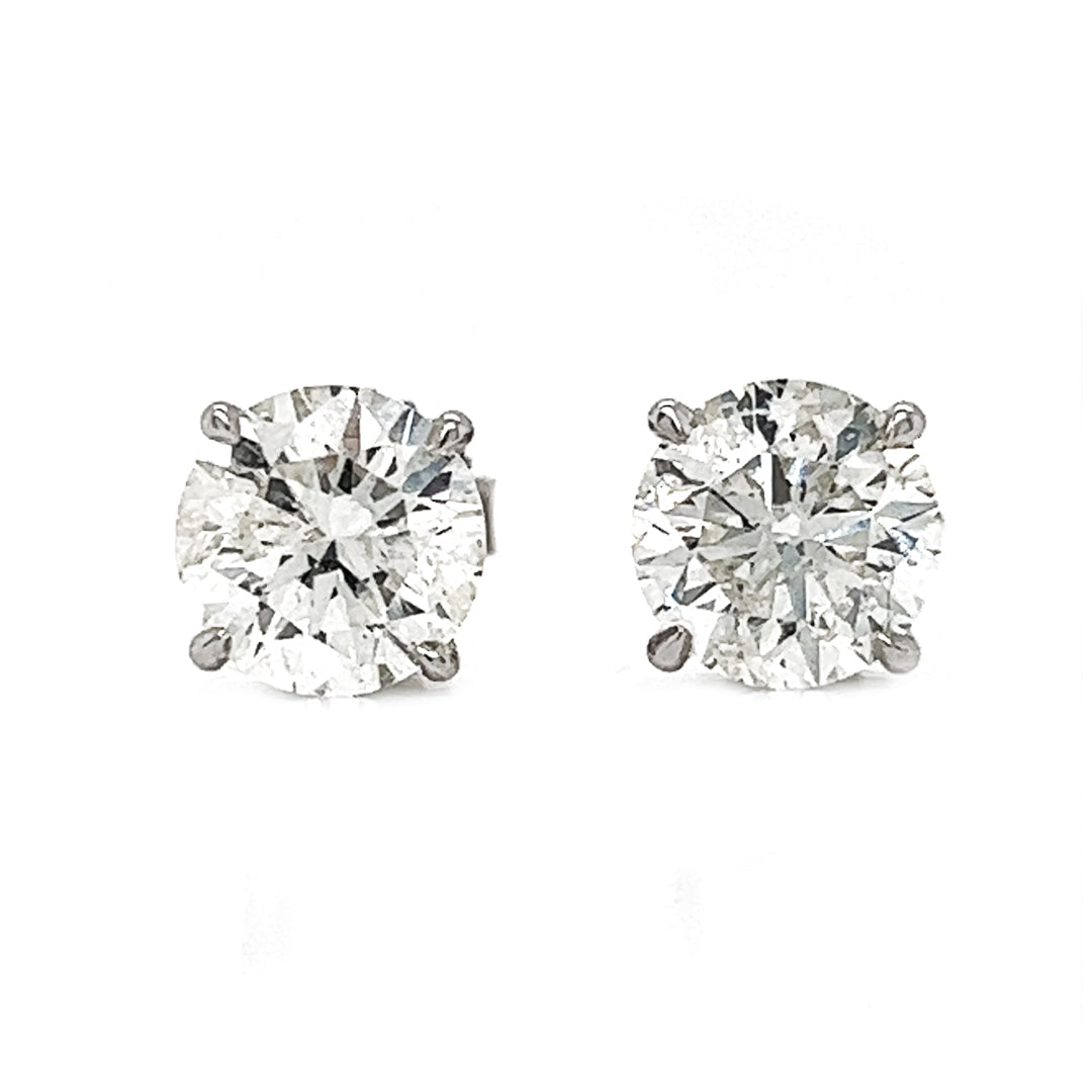3.19 ct.tw. Natural Diamond Round Stud Earrings, in White Gold