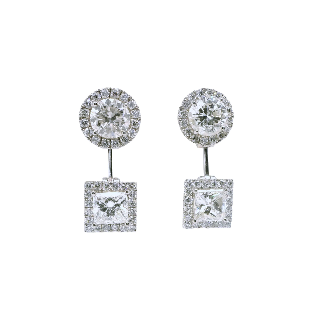 6.63 ct.t.w. Natural Diamond Halo Cocktail Earrings, in White Gold