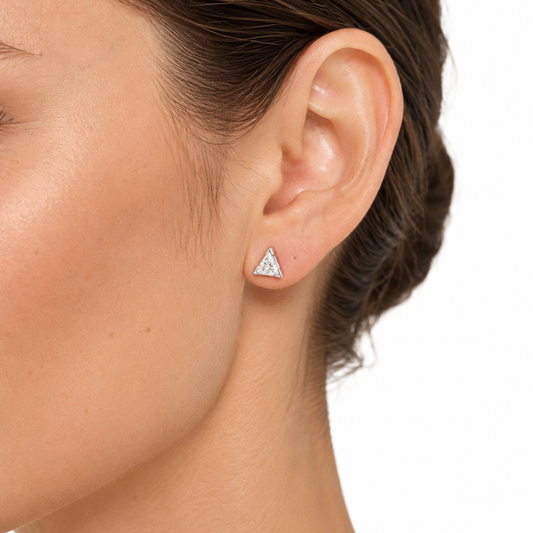 Natural Triangle Diamond Stud Earrings, in White Gold - Pre-owned