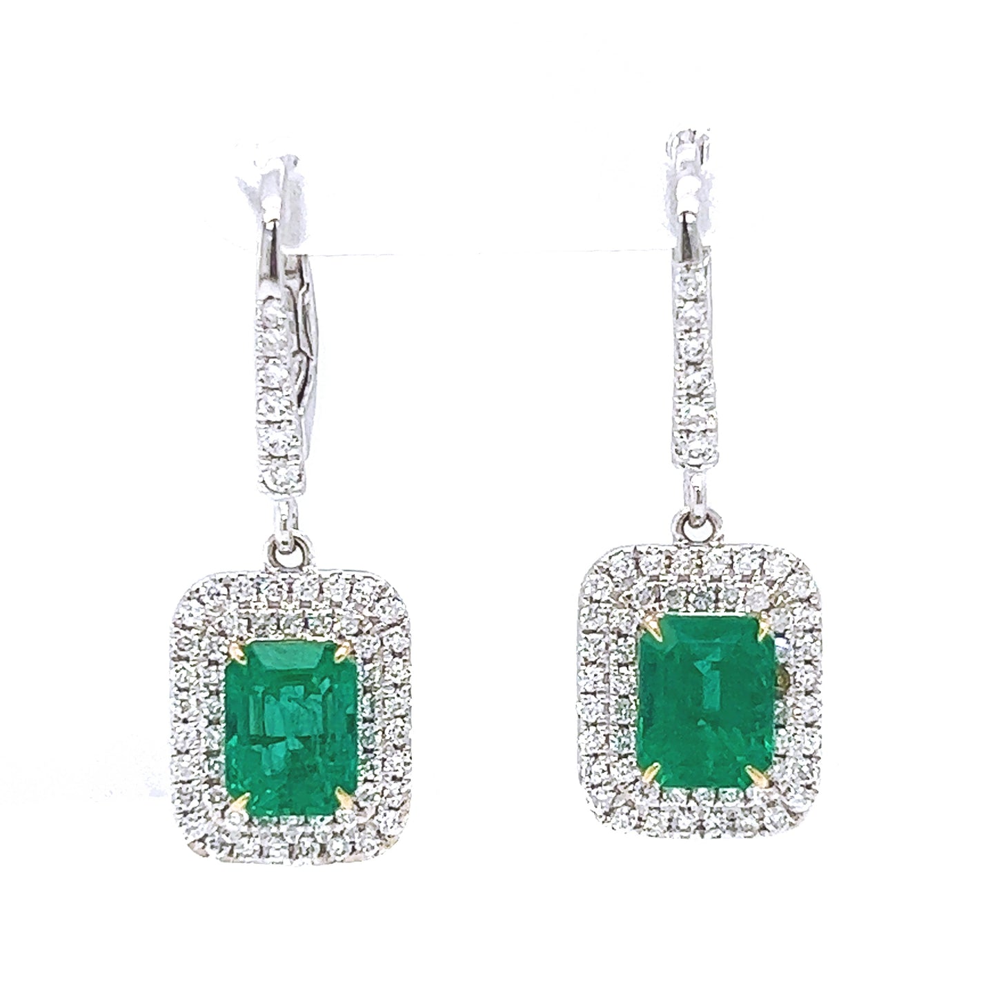 Natural Emerald and Diamond Cocktail Earrings, in White Gold