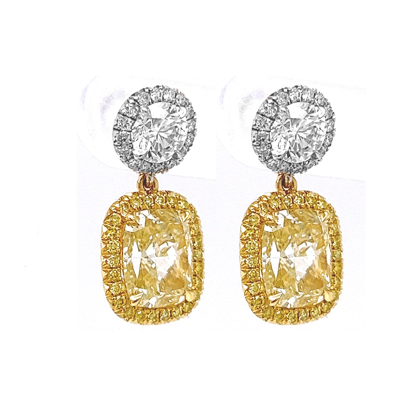 Natural Mined Fancy Yellow Cushion Cut Diamond Halo Cocktail Earrings White Gold EGL