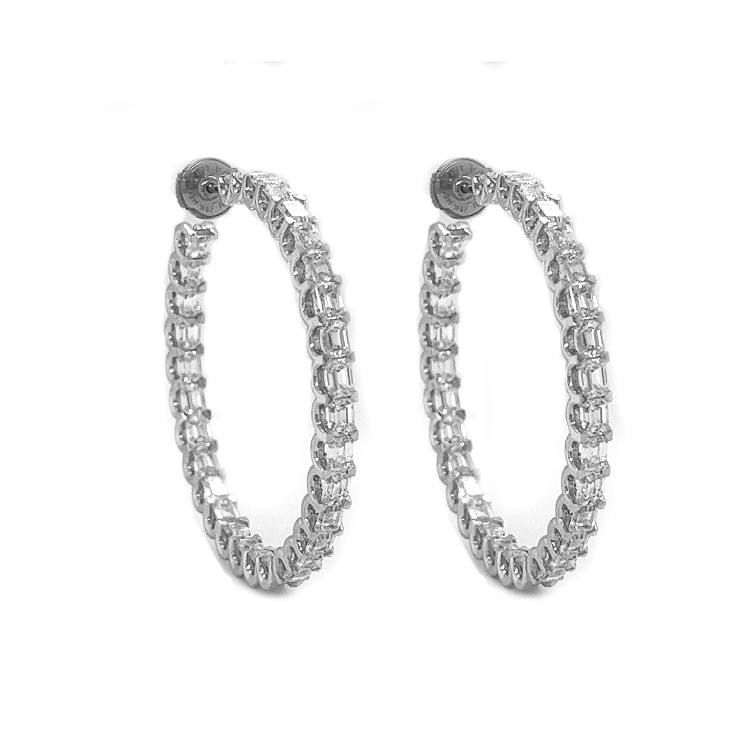 Natural Mined Emerald Cut Diamond Hoop Earrings White Gold