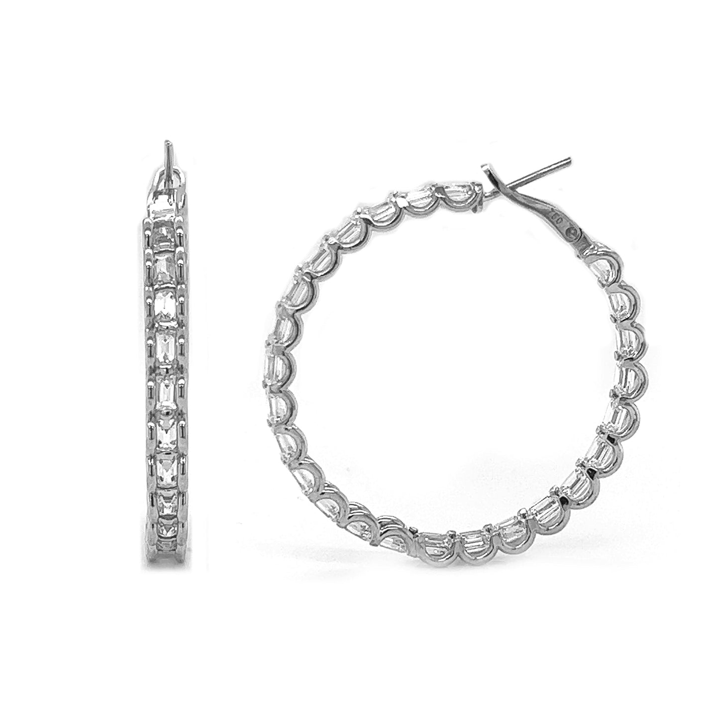 13.03 ct.tw. Natural Emerald Cut Diamond Inside-Out Hoop Earrings, in White Gold