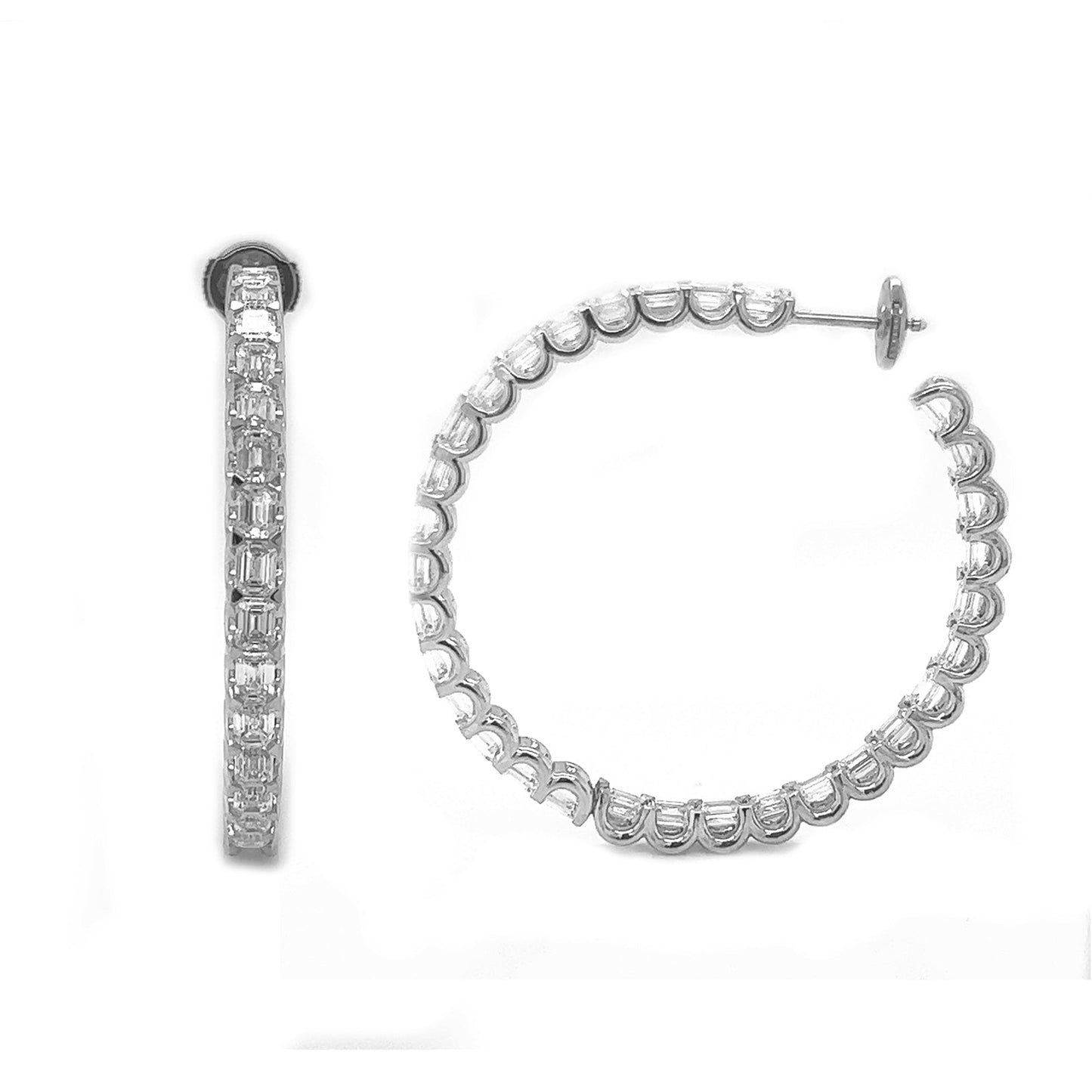 Natural Emerald Cut Diamond Inside-Out Hoop Earrings, in White Gold