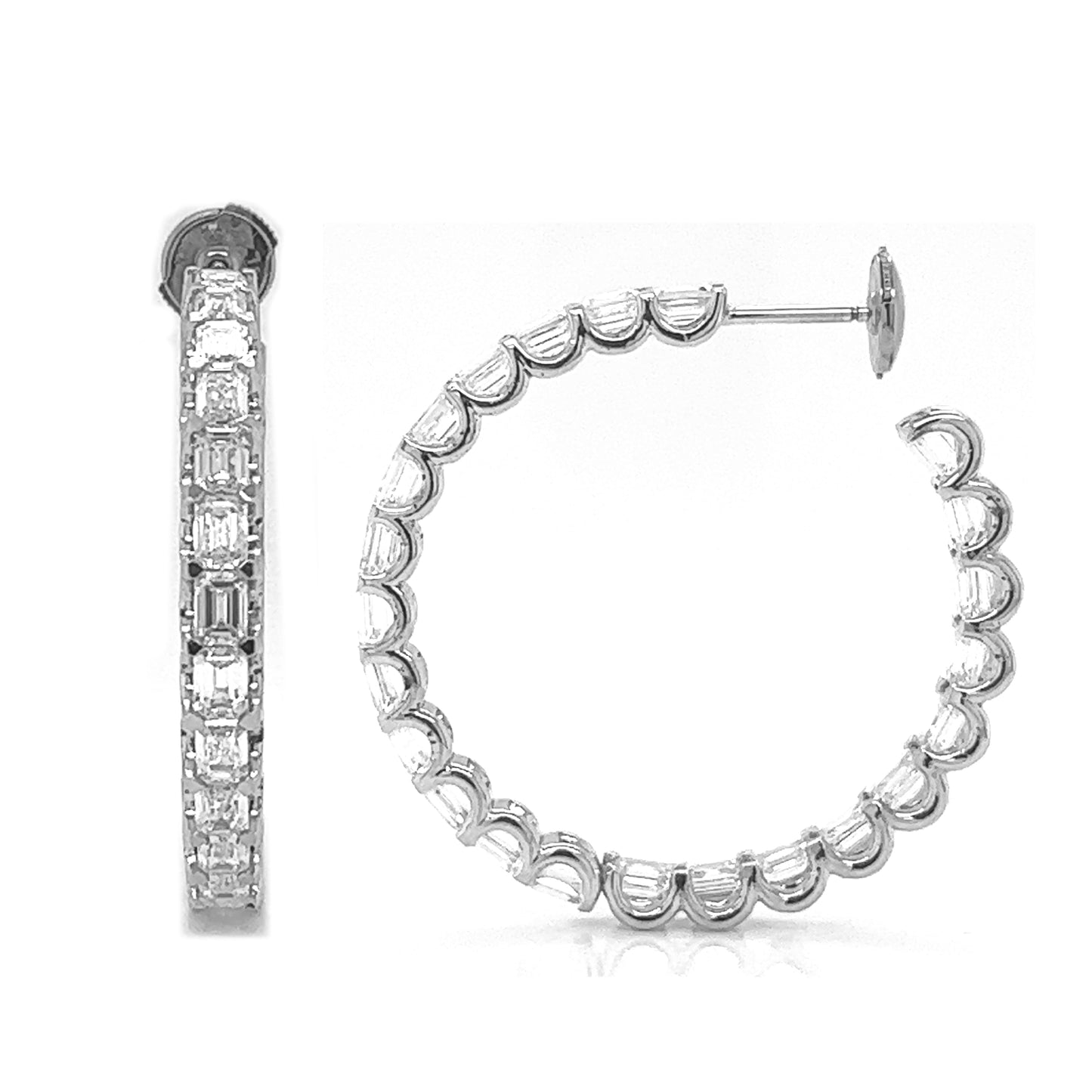 2.11 ct.tw. Natural Emerald Cut Diamond Hoop Inside Out Earrings, in White Gold