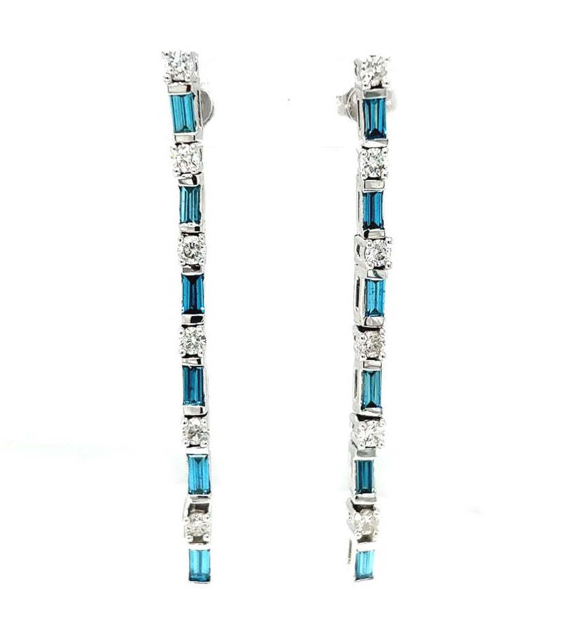 Natural and Treated Blue Diamond Chandelier Earrings, in White Gold