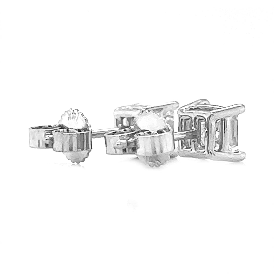 Natural Princess Cut Diamond Stud Earrings, in White Gold