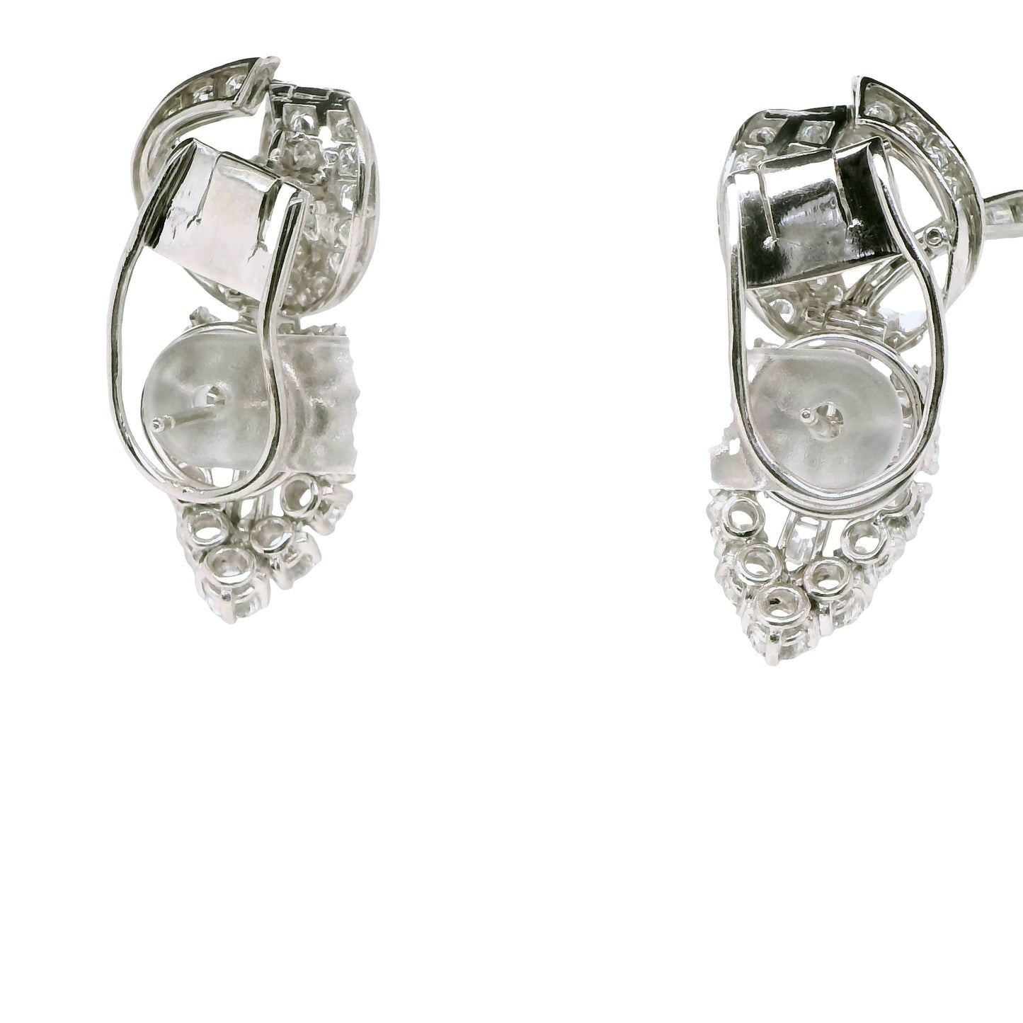 Vintage Art Deco Natural Diamond Cocktail Earrings in Platinum - Preowned
