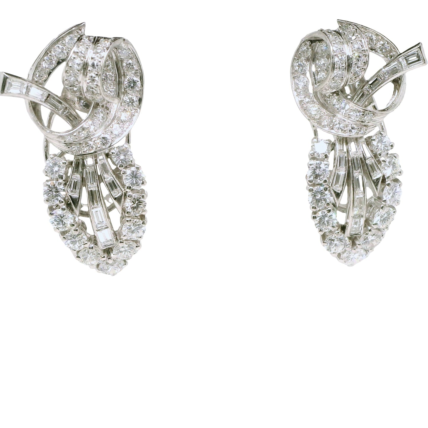 Vintage Art Deco Natural Diamond Cocktail Earrings in Platinum - Preowned