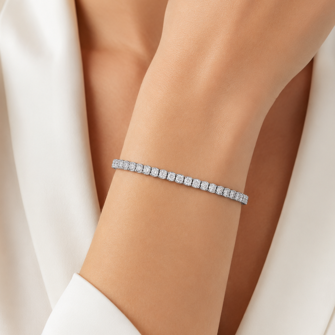 6.96 cttw. Natural Diamond Semi Bezel Tennis Bracelet, in White Gold model