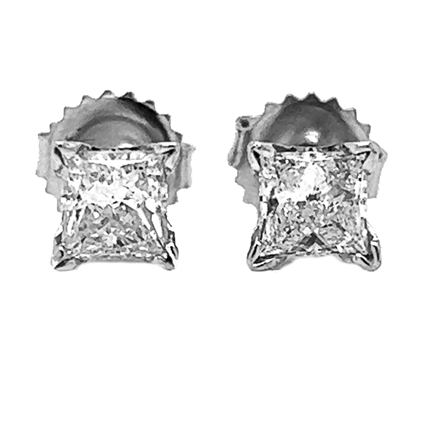 1.06 ct.tw. Natural Princess Cut Diamond Stud Earrings, in White Gold
