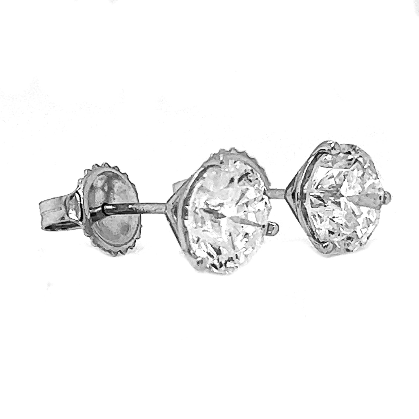3.25 ct.tw. Natural Diamond 3-Prong Martini Stud Earrings, in White Gold