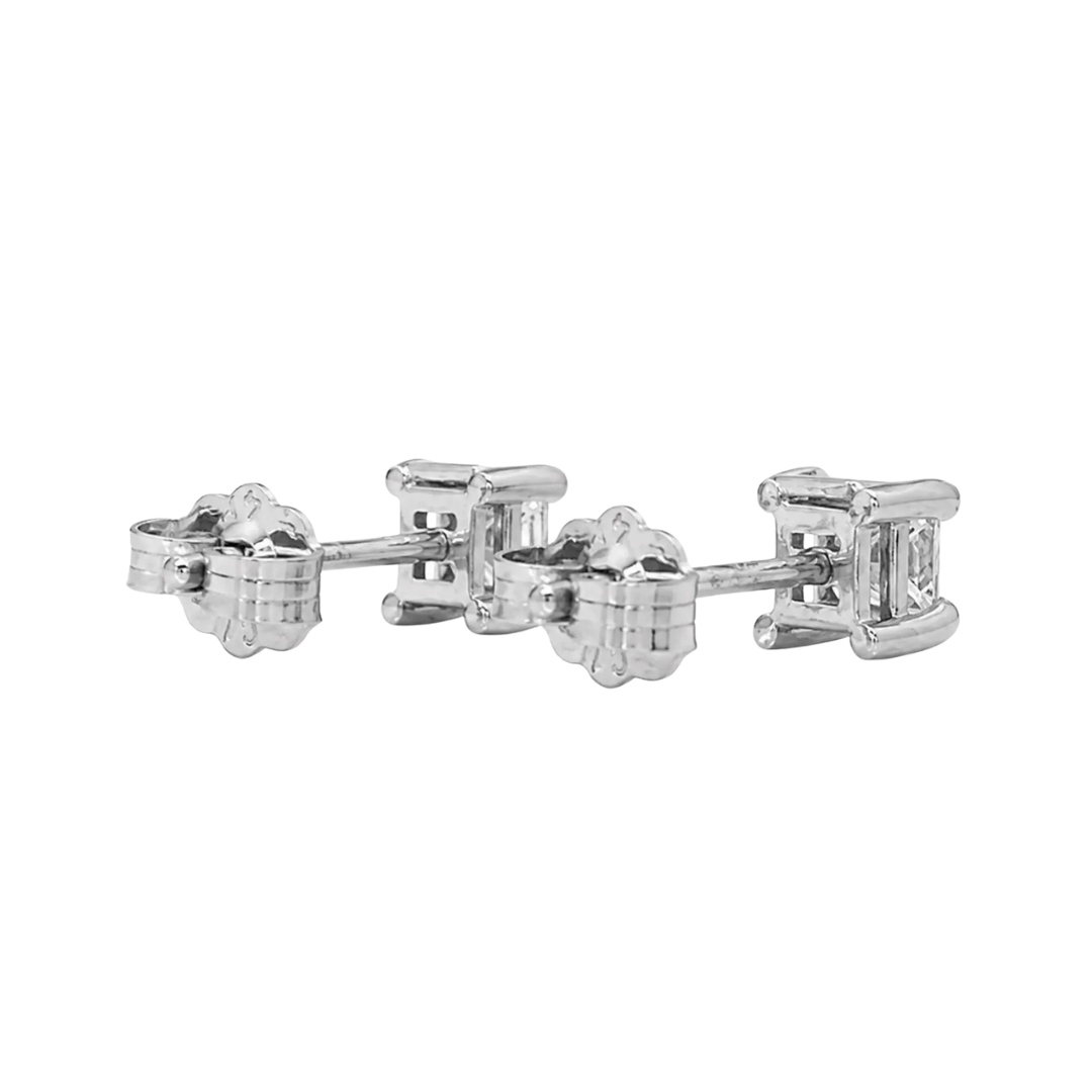 Natural Diamond Princess Cut Stud Earrings, in White Gold