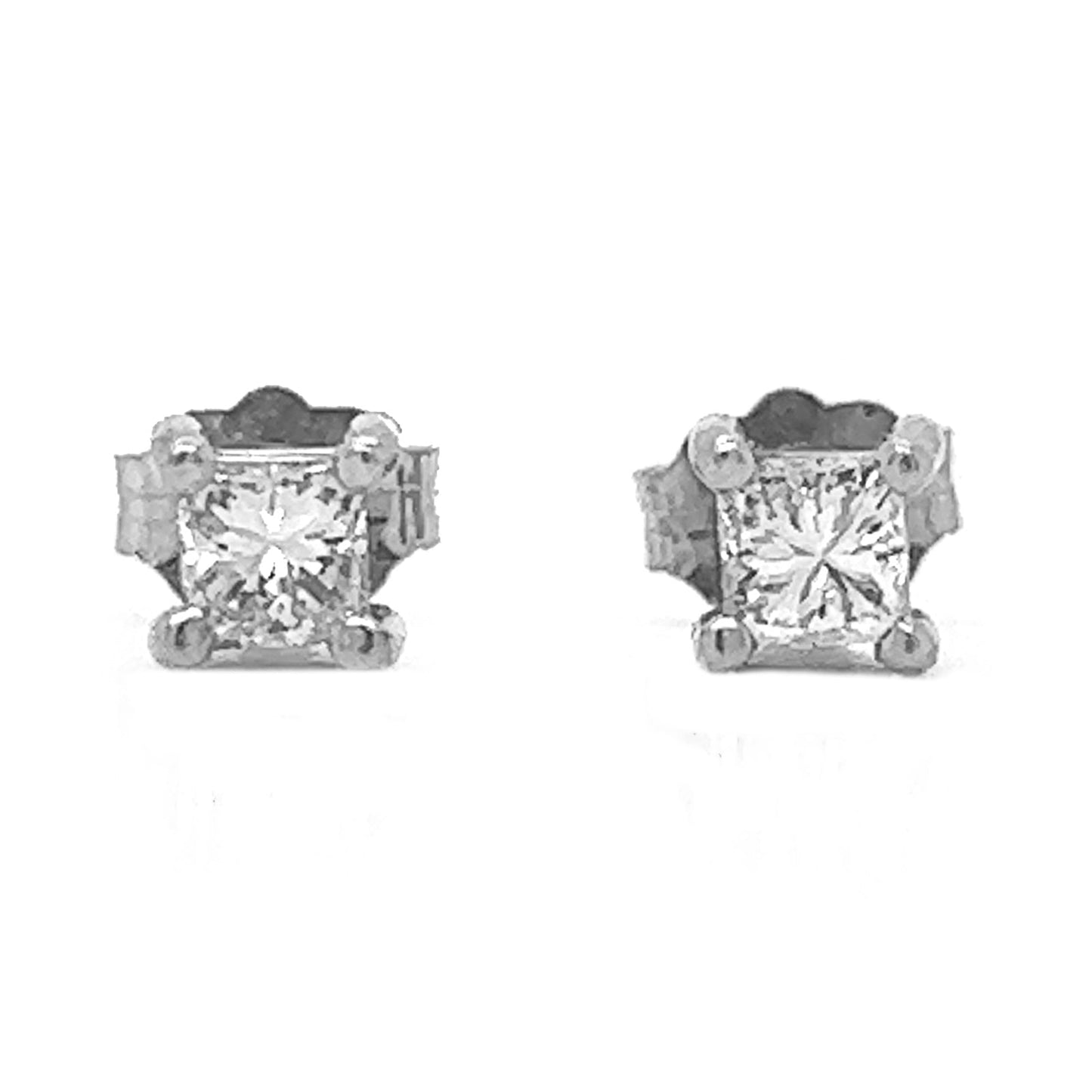 Natural Diamond Princess Cut Stud Earrings, in White Gold