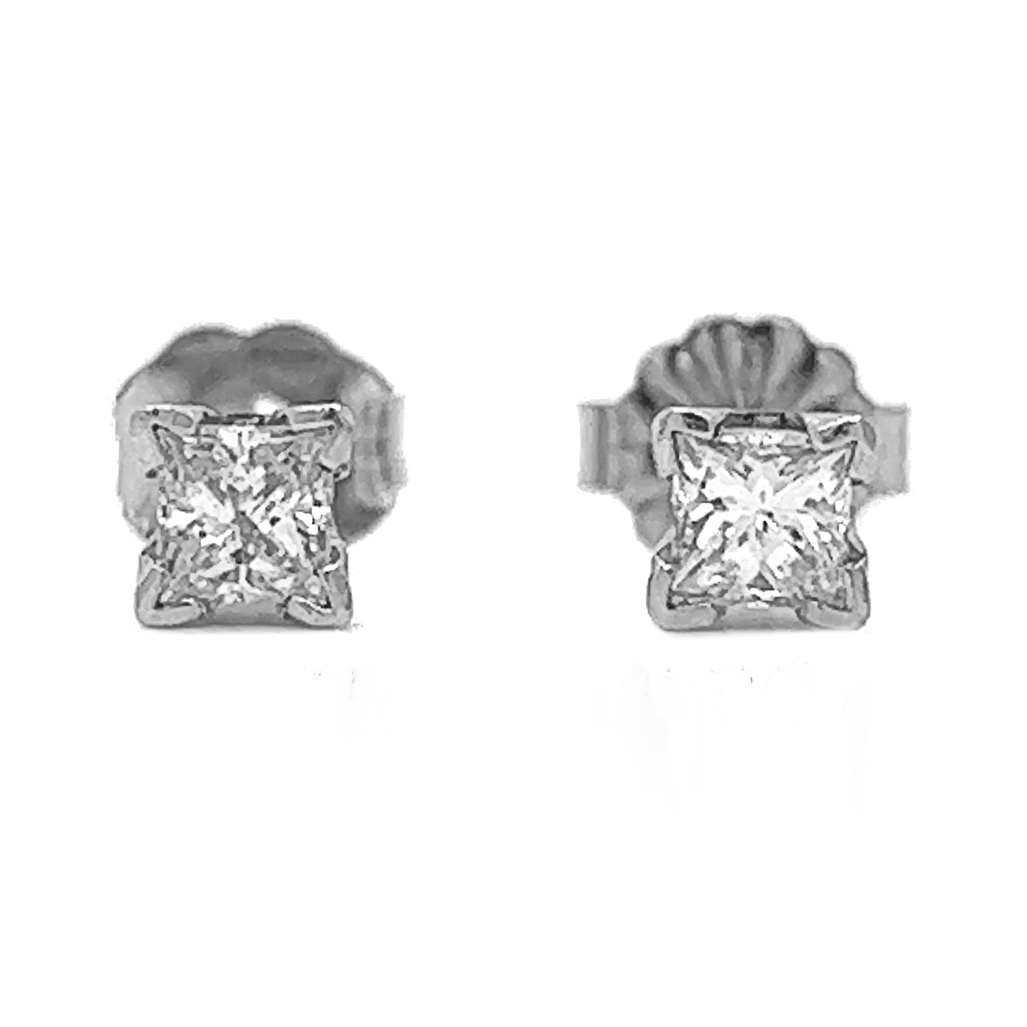 Natural Diamond Princess Cut Stud Earrings, in White Gold