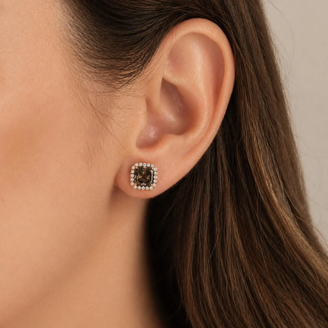 3.79 ct.tw. Natural Fancy Radiant Diamond Halo Stud Earrings, in Rose Gold model