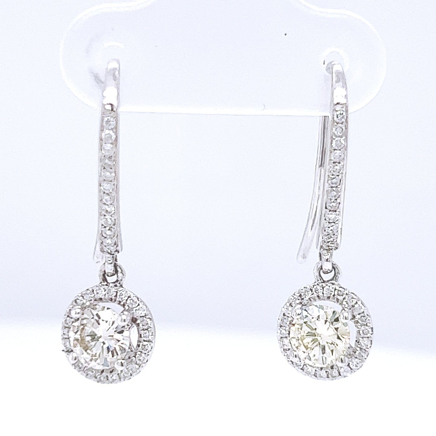 Natural Diamond Halo Chandelier Earrings, in White Gold