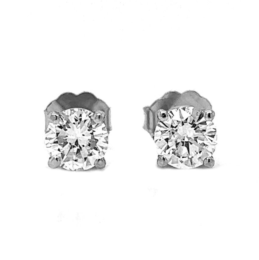Natural Round Diamond Stud Earrings, in White Gold