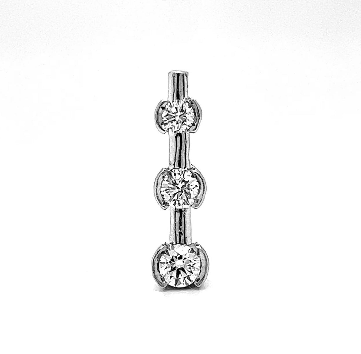 Natural Diamond Three Stone Bezel Pendant, in White Gold