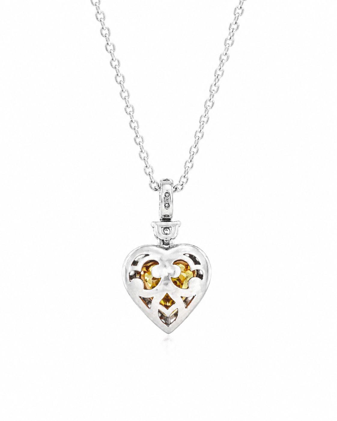 Natural Fancy Yellow Heart Diamond Halo Cocktail Pendant, in White Gold