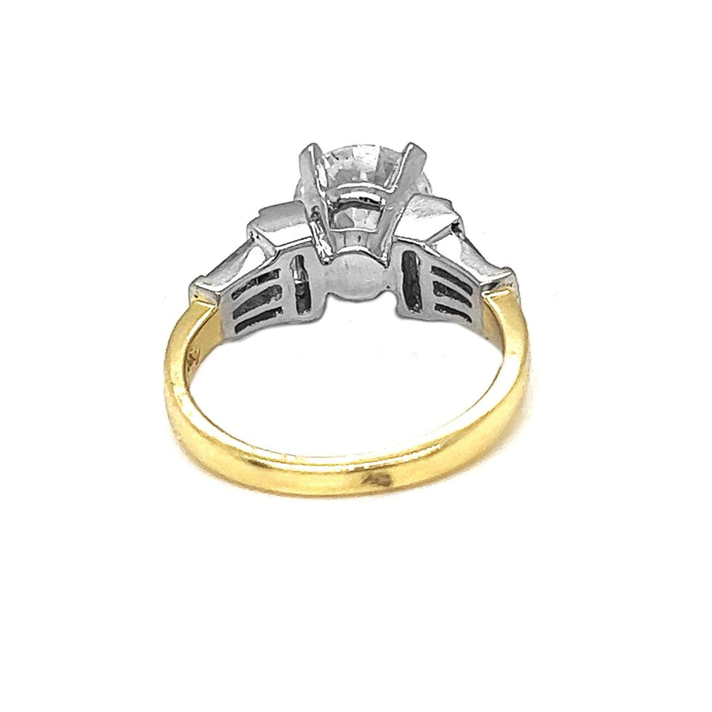 Natural Round and Baguette Cut Diamond Bridal Ring Yellow Gold GIA