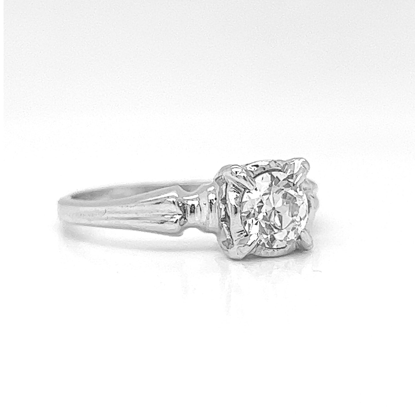 Natural Old European Cut Diamond Bridal Solitaire Ring, in White Gold - Pre-owned