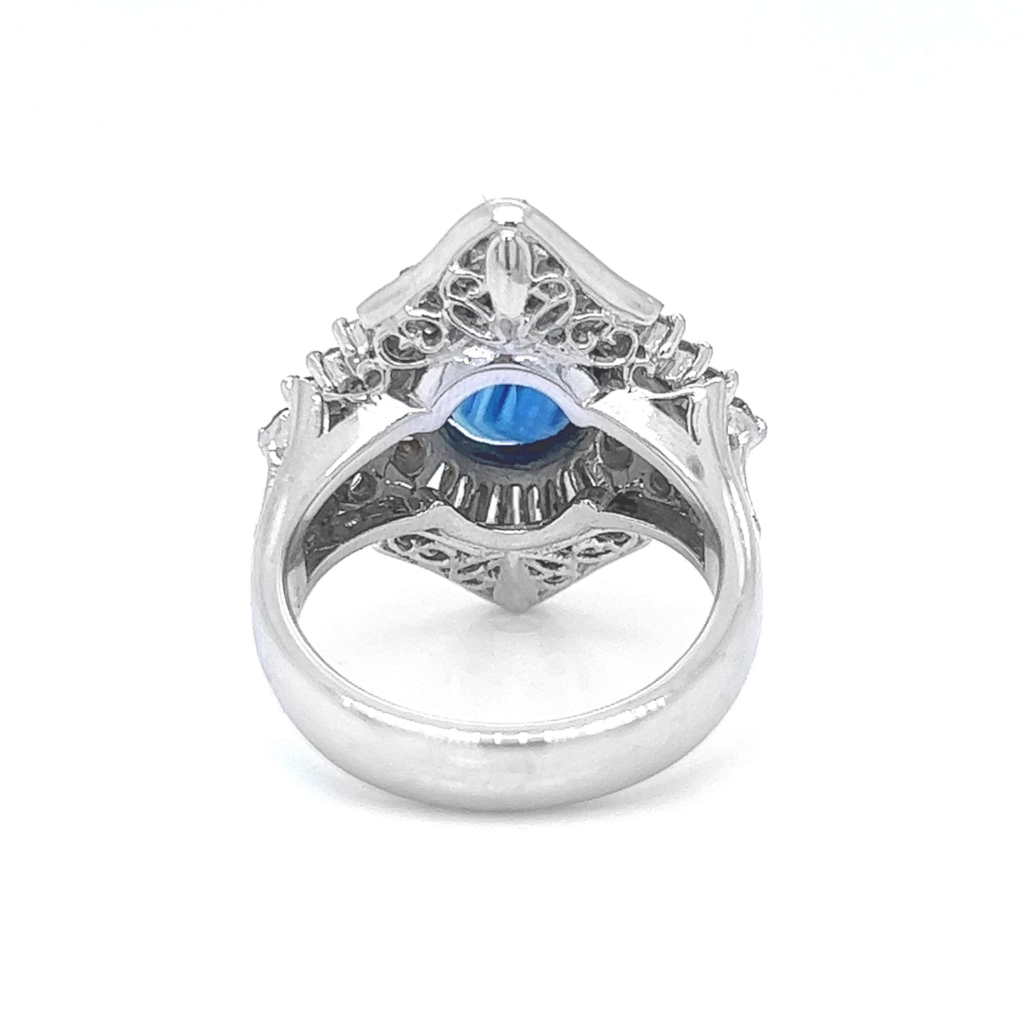 Natural Blue Sapphire and Diamond Cluster Cocktail Platinum Ring