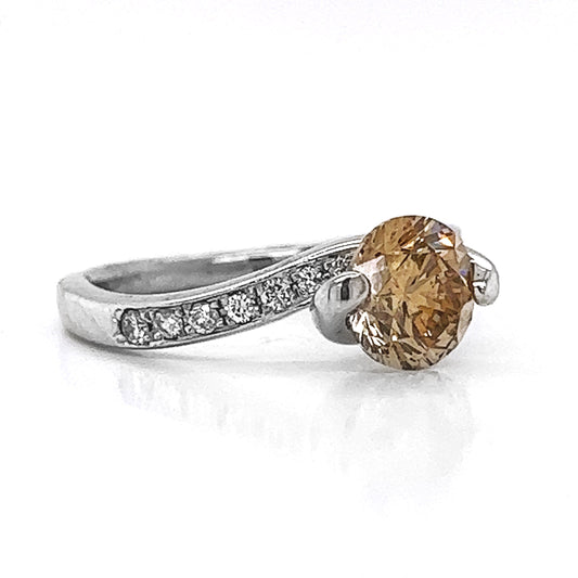 Natural Fancy Brown Yellow Diamond Solitaire Platinum Ring