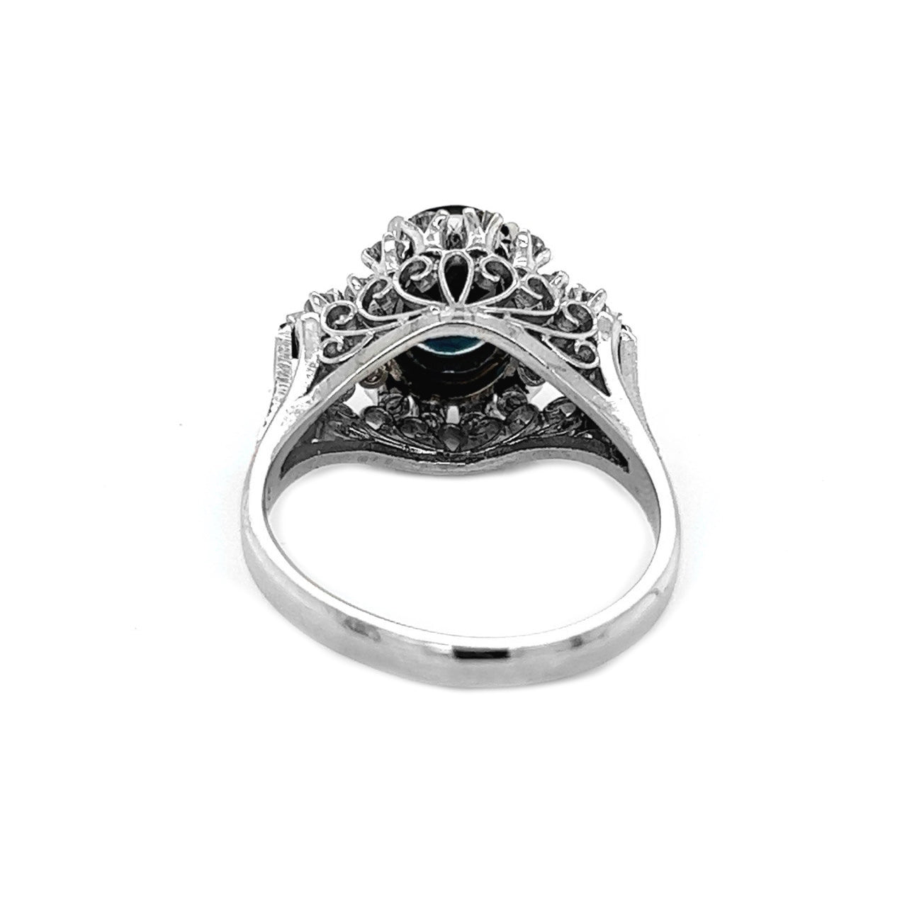 Natural Blue Sapphire and Diamond Art Deco Cluster Platinum Ring