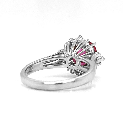 Natural Round Ruby and Diamond Cluster Art Deco Halo Platinum Ring