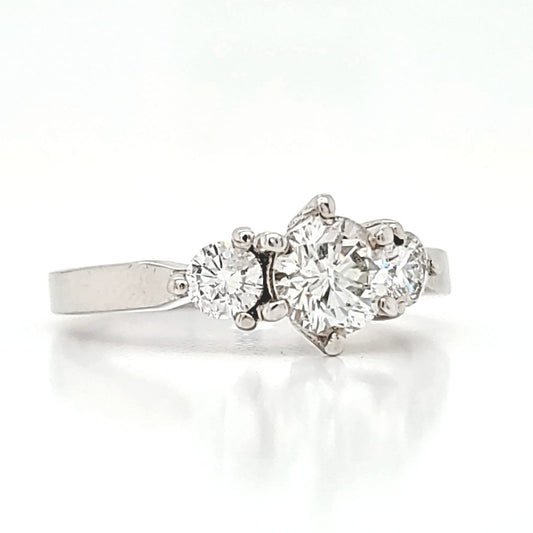 Natural Round Diamond 3 Stone Bridal Ring, in White Gold