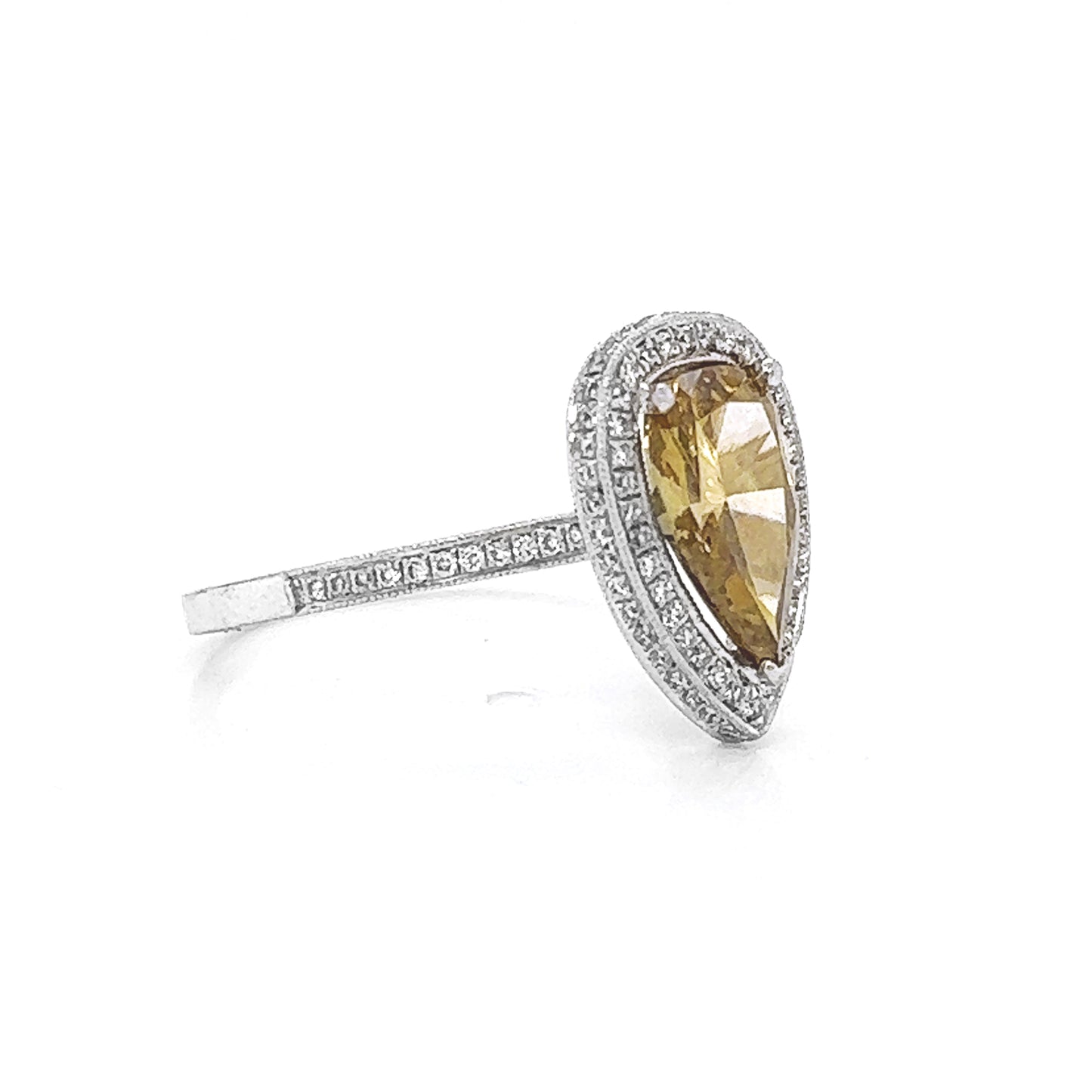 Natural Fancy Deep Brown-Yellow Diamond Halo Platinum Ring