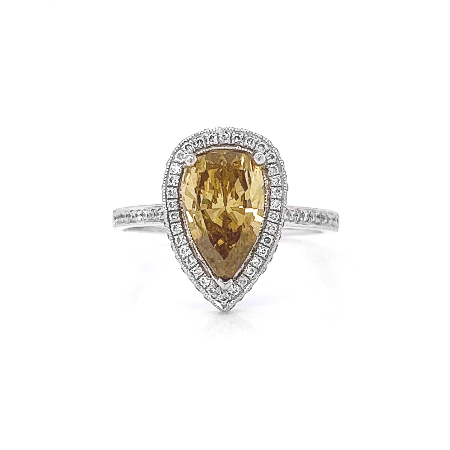 Natural Fancy Deep Brown-Yellow Diamond Halo Platinum Ring