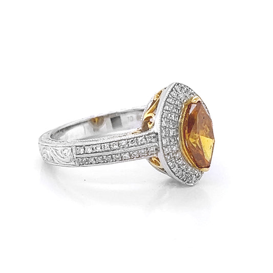 Natural Fancy Deep Brownish-Yellowish Orange Diamond Halo Bridal Ring Platinum