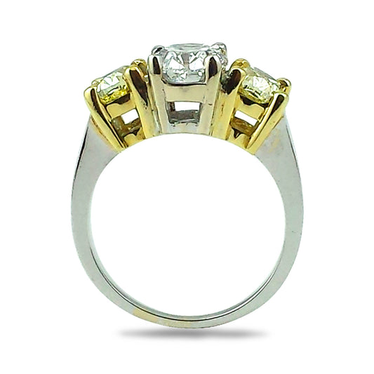Natural Oval Cut Fancy Intense Yellow Diamond 3 Stone Ring, in White Gold