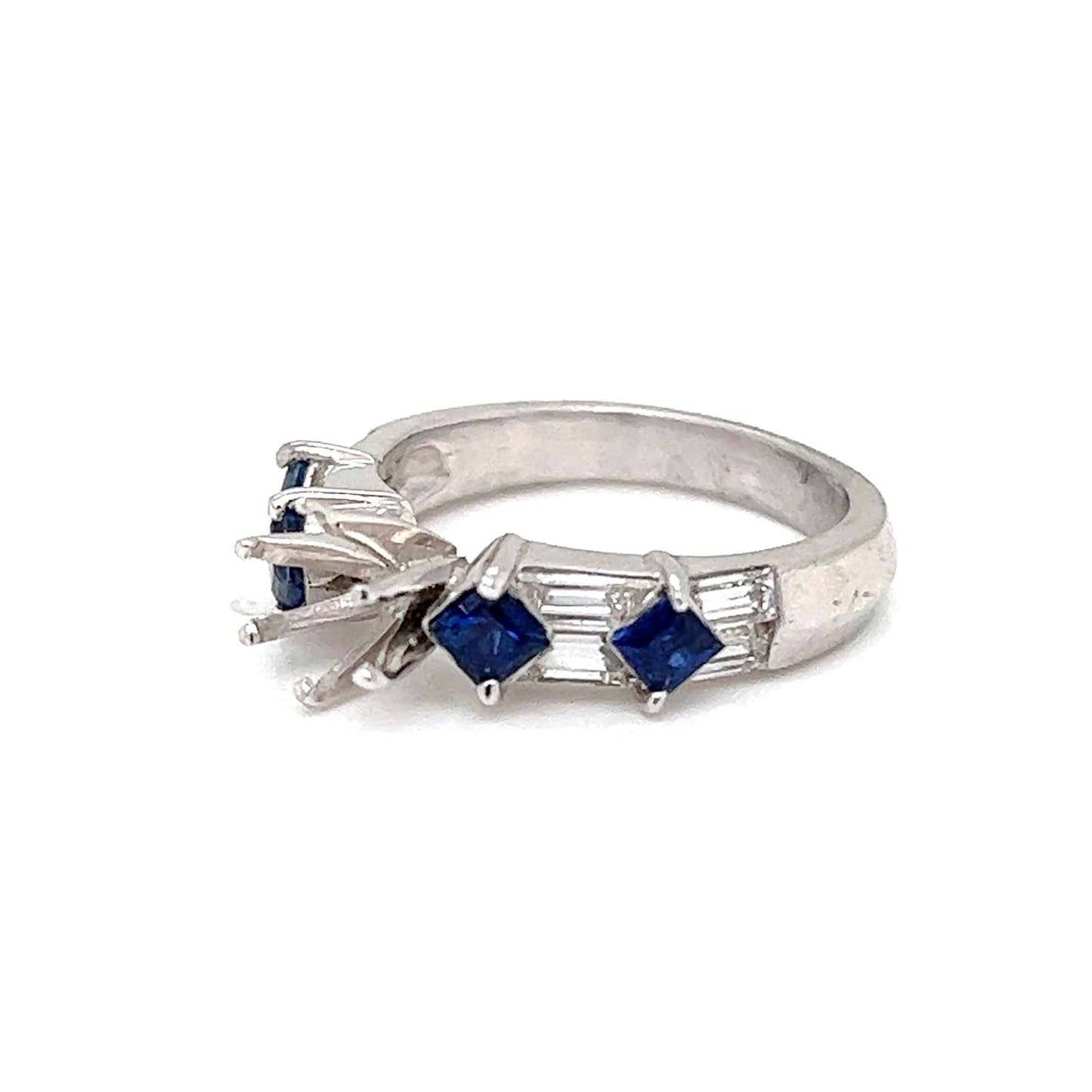 Semi-Mount Bridal Ring with Natural Diamond and Blue Sapphire in Platinum - Pre-owned