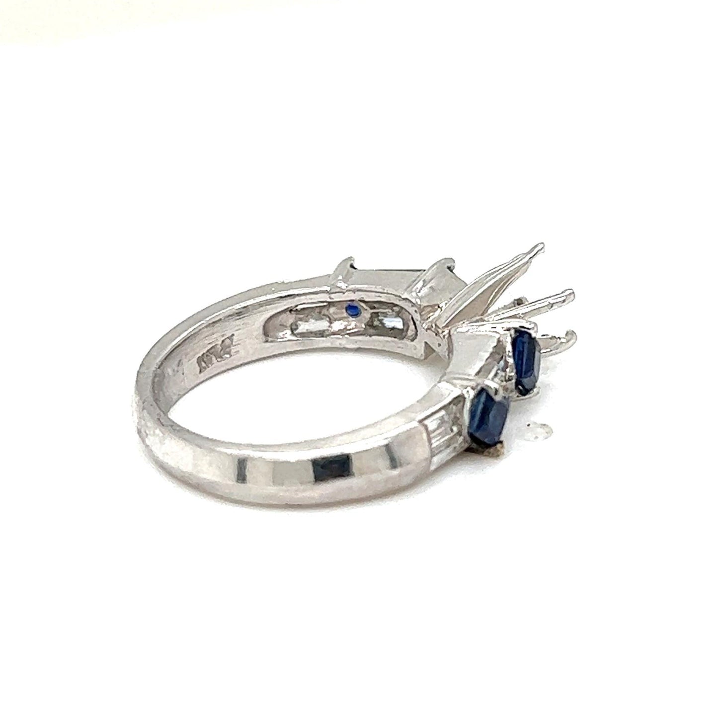 Semi-Mount Bridal Ring with Natural Diamond and Blue Sapphire in Platinum - Pre-owned