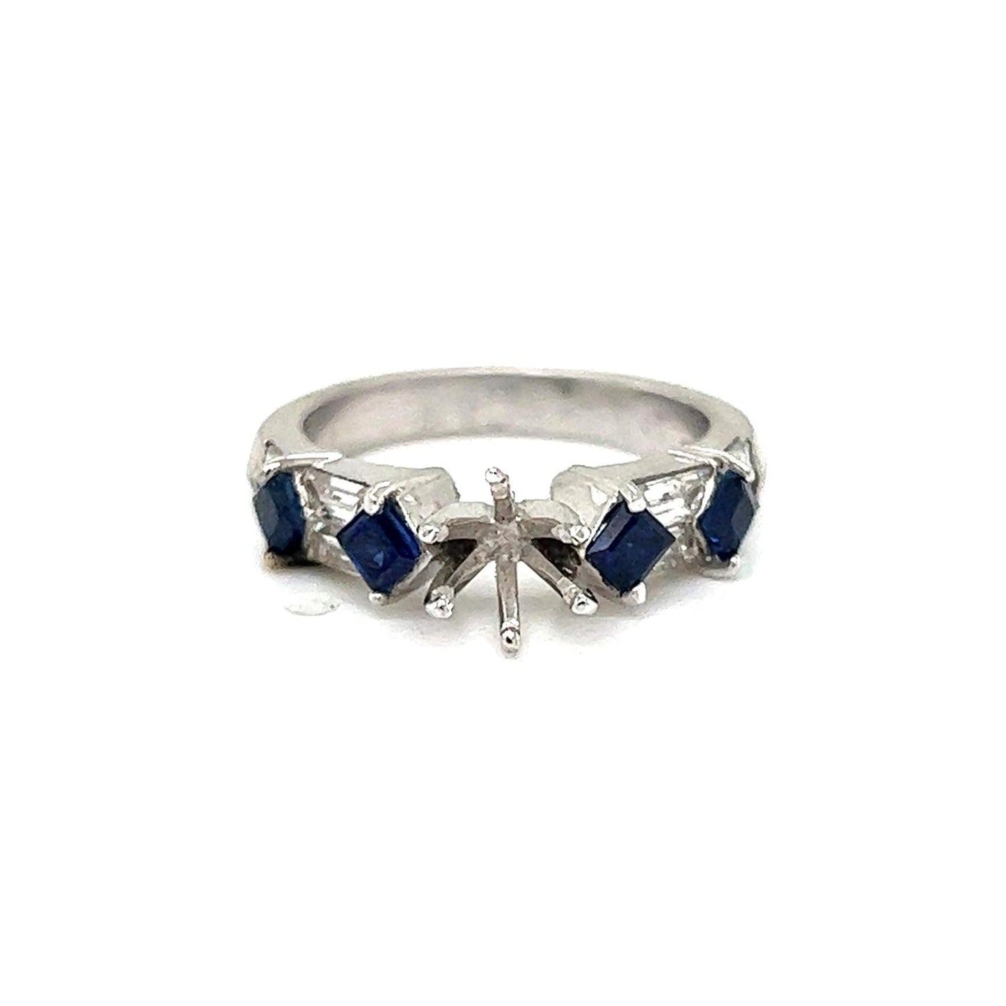 Semi-Mount Bridal Ring with Natural Diamond and Blue Sapphire in Platinum - Pre-owned